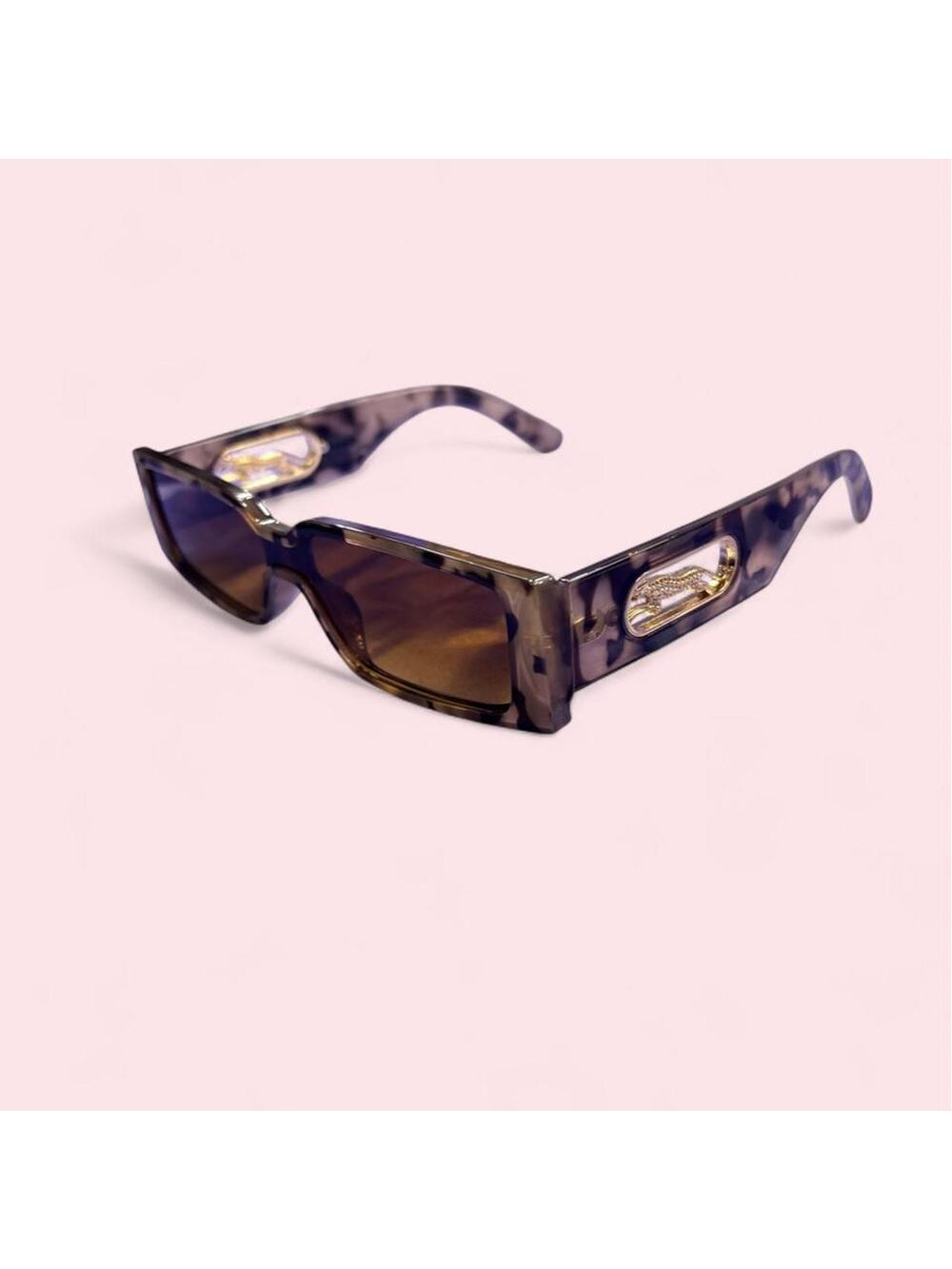 Unisex rectangular tortoise sunglasses with gold cheetah mcbling y2k hip hop